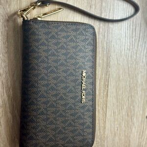 Michael Kors Brown and Gold Wristlet Wallet